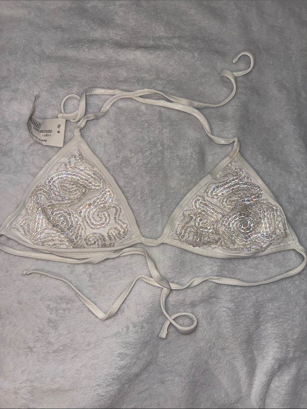 Beach Bunny White Sequin Bikini Top